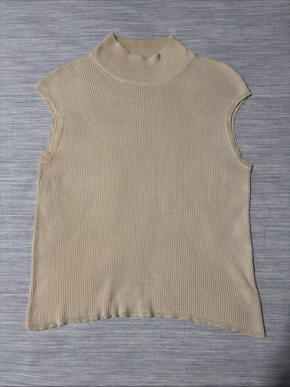 Sleeveless Ribbed Mock Neck Tank Top - Neutral Beige